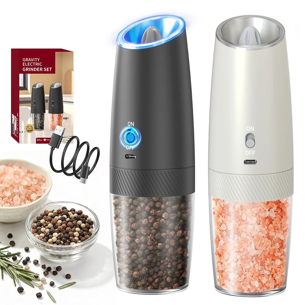 Rechargeable Automatic Salt and Pepper Grinder Set Portable Electric Pepper Mill Electric Salt and Pepper Grinder