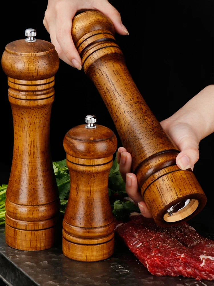 5" 8" 10" Salt and Pepper Grinder, Solid Wood Spice Pepper Mill with Strong Adjustable Ceramic Grinder Kitchen Cooking Tools