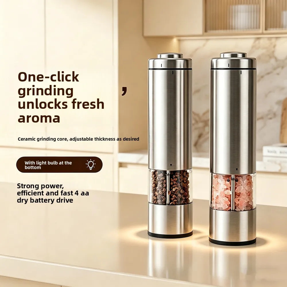 Kitchen Supplies Stainless Steel Electric Pepper Grinder Black Peppercorns Automatic Grinding Bottle Household Pepper Grinder