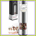 Electric Salt & Pepper Grinder - Battery Operated, Stainless Steel, One Handed, Adjustable, Ceramic Grinder with Light