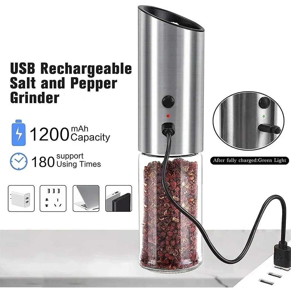 ZaiXiao Electric Salt and Pepper Grinder USB Rechargeable Eletric Pepper Mill Shakers Automatic Spice Steel Machine Kitchen Tool